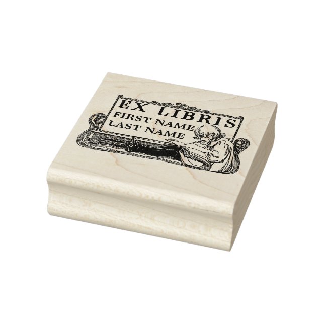 Sello De Caucho Chica de Art Nouveau leyendo libro Ex Libris Templ (Sello)