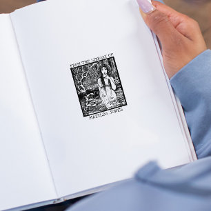 Sello De Caucho Chica de bosque de época de la biblioteca de