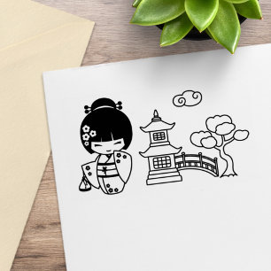 Sello De Caucho Chica de Geisha en Kimono Scrapbook