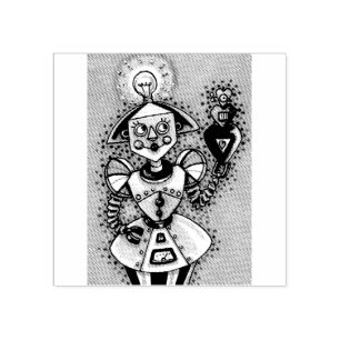 SELLO DE CAUCHO CHICA DE IDEA BRILLANTE ROBOT SCI FI RUBBER STAMP