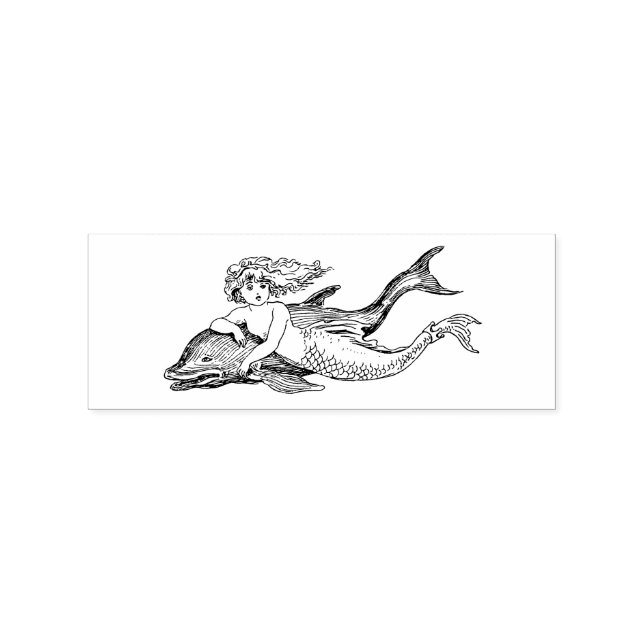 Sello De Caucho Chica de sirena con dibujo de delfín (Impresión)