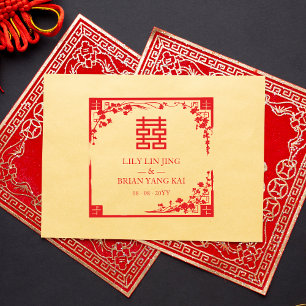 Sello De Caucho Chinese Double Happiness Wedding Symbol Floral 