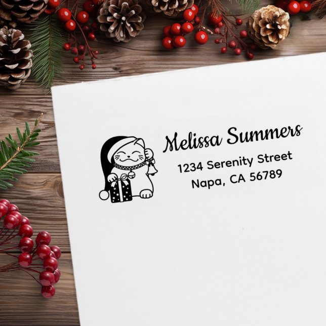 Sello De Caucho Christmas Cat Return Address (Subido por el creador)