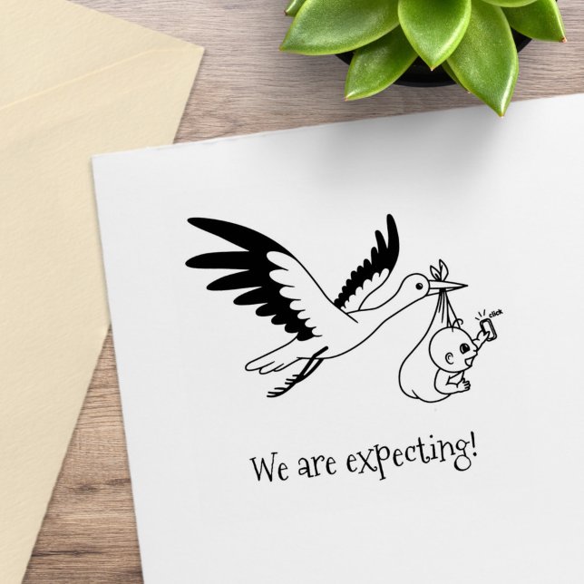 Sello De Caucho Cigüeña con paquete para bebés esperando embarazo (Subido por el creador)