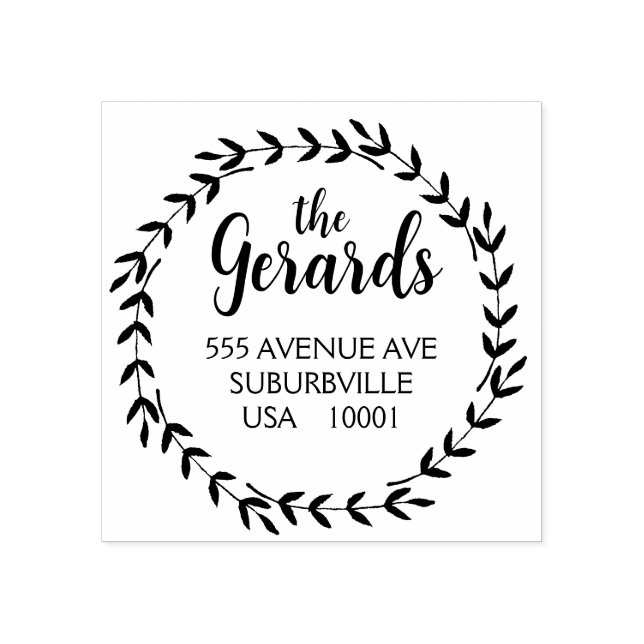 Sello De Caucho Circle Wreath Branches Custom Rubber Stamp (Impresión)