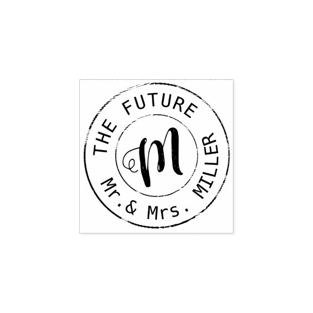 Sello De Caucho círculo de apellidos del novio de la novia Monogra (Impresión)