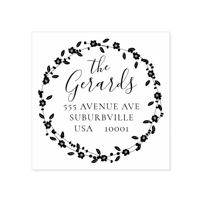 Sello De Caucho Círculo de la familia Wreath Dirección Personaliza (Impresión)