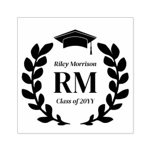 Sello De Caucho Clase De Graduado De Monograma De Laurel Wreath