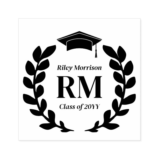 Sello De Caucho Clase De Graduado De Monograma De Laurel Wreath (Impresión)