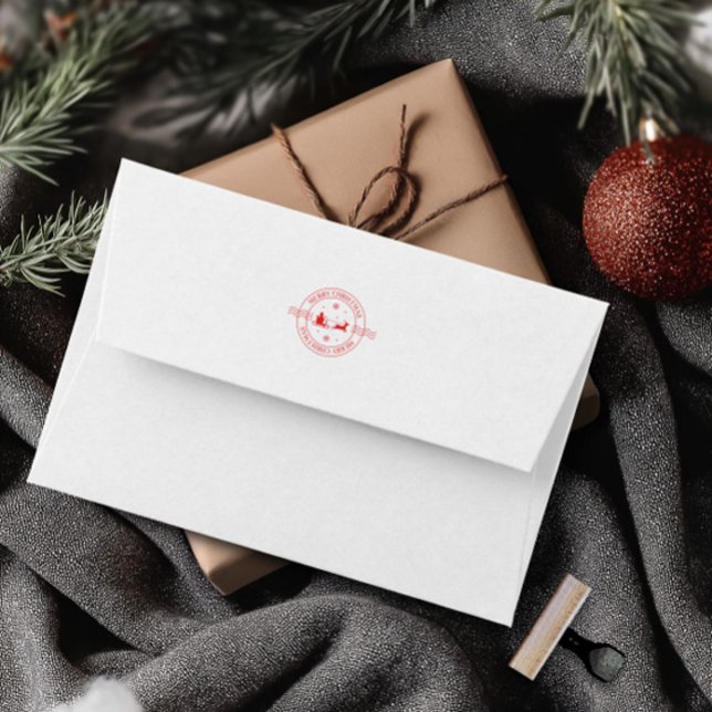 Sello De Caucho Clásico rojo de navidad (Merry Christmas Red Classic Rubber Stamp)