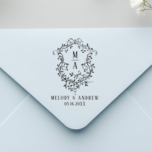 Sello De Caucho Classic Floral Crest Wedding (Subido por el creador)