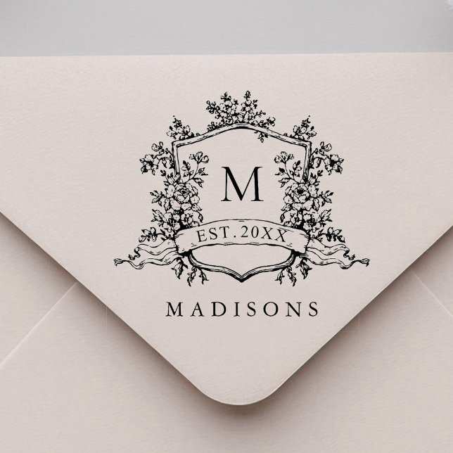 Sello De Caucho Classic French Floral Crest Monogram (Subido por el creador)