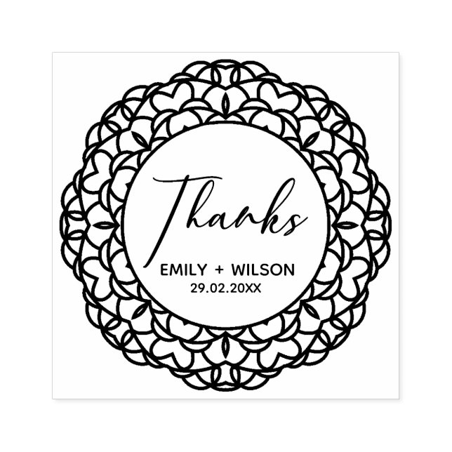 SELLO DE CAUCHO CLASSY ORNATE MANDALA PERSONALIZADO SCRIPT GRACIAS (Impresión)