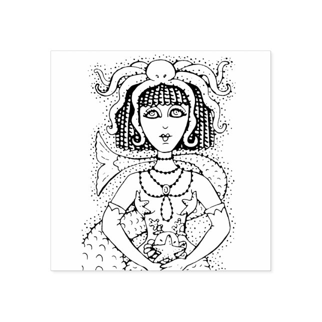 SELLO DE CAUCHO CLEOPATRA OCTOPUS MERMAID, FANTASY GÓTICO SIREN (Impresión)