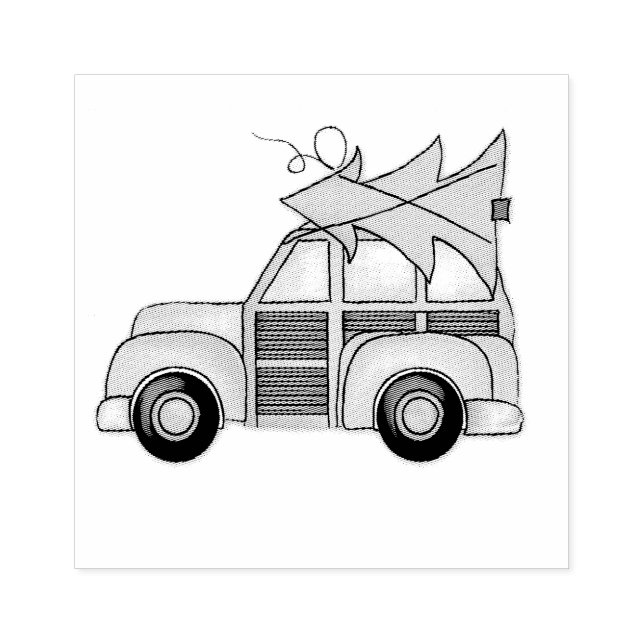Sello De Caucho Coche y árbol de Navidad (Impresión)