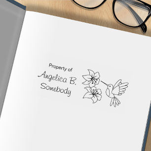 Sello De Caucho Colibrí cerca de Flores - Bookplate