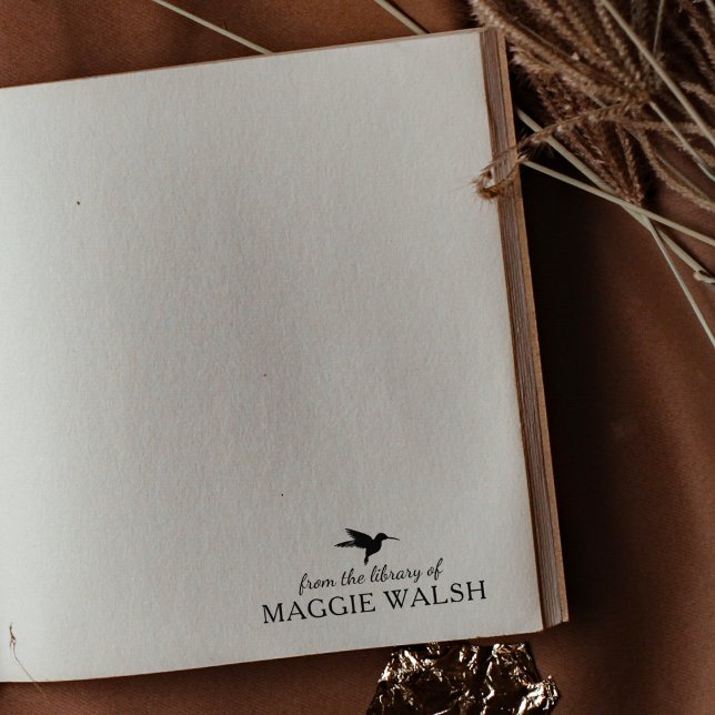 Sello De Caucho Colibrí minimalista de la Biblioteca de, Libro (Subido por el creador)