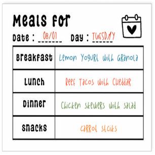 Sello De Caucho Comidas Planner Desayuno Almuerzo Planificación de