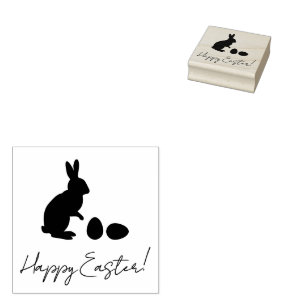 Sello De Caucho Conejito de Pascua y huevos Texto Feliz Pascua