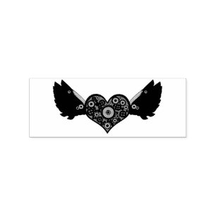 Sello De Caucho Corazón alado Steampunk con espesor de engranajes