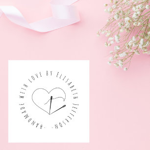 Sello De Caucho Corazón de coser dibujado a mano hecho a mano con 