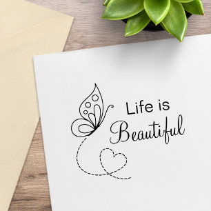 Sello De Caucho Corazón de mariposa - La vida es hermosa