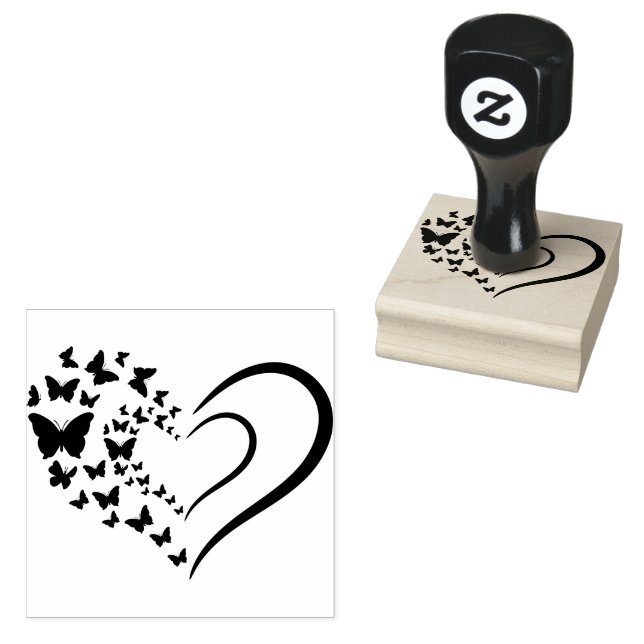 Sello De Caucho Corazón de mariposas Estampilla de Arte de Madera (Sellado)