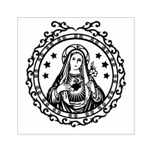 Sello De Caucho Corazón inmaculado de Virgen María Católica Rel