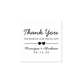 Sello De Caucho Corazones personalizados y tipografía Gracias Boda