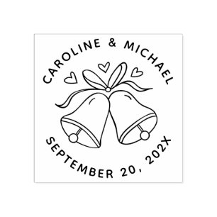 Sello De Caucho Corazones y campanas Boda de nombres y fechas de