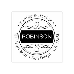 Sello De Caucho Corazones y florecimiento Amigable Dirección de R