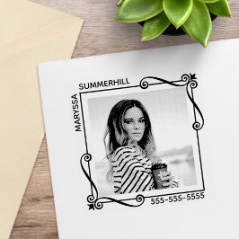 Sello De Caucho Corner Swirls Square Frame Personalizado Photo Tex