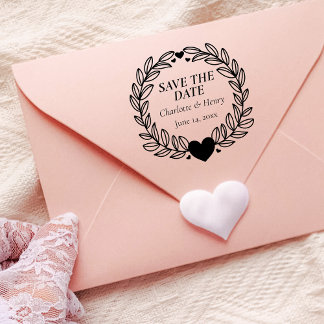 Sello De Caucho Corona Botánica Elegante para Boda Save The Date