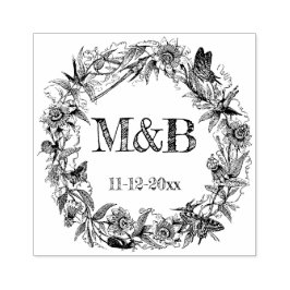 Sello De Caucho Corona de boda rústica floral vintage monograma