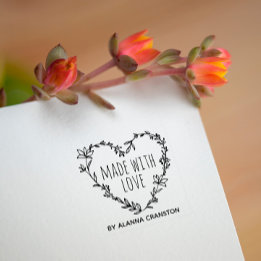 Sello De Caucho Corona de Corazón Floral Dibujada a Mano Hecha con