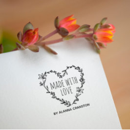 Sello De Caucho Corona de Corazón Floral Dibujada a Mano Hecha con