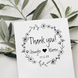 Sello De Caucho Corona de flores dibujada a mano personalizada de 