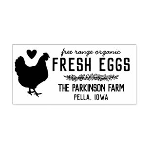 Sello De Caucho Corona de gallina corazón Huevos frescos Nombre de