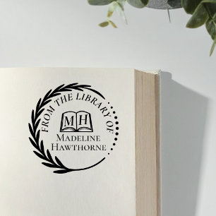 Sello De Caucho Corona de hojas clásica de la biblioteca de exlibr