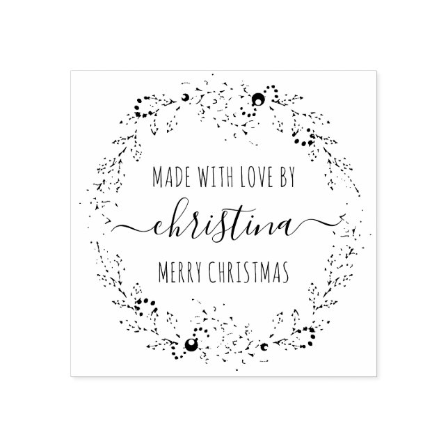 Sello De Caucho Corona de Navidad Hecha Con Amor Personalizada (Impresión)