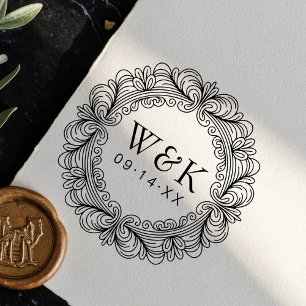 Sello De Caucho Corona ornamentada personalizada con monograma y f
