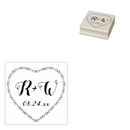 Sello De Caucho Corona Rústica de Corazón con Iniciales y Flores S