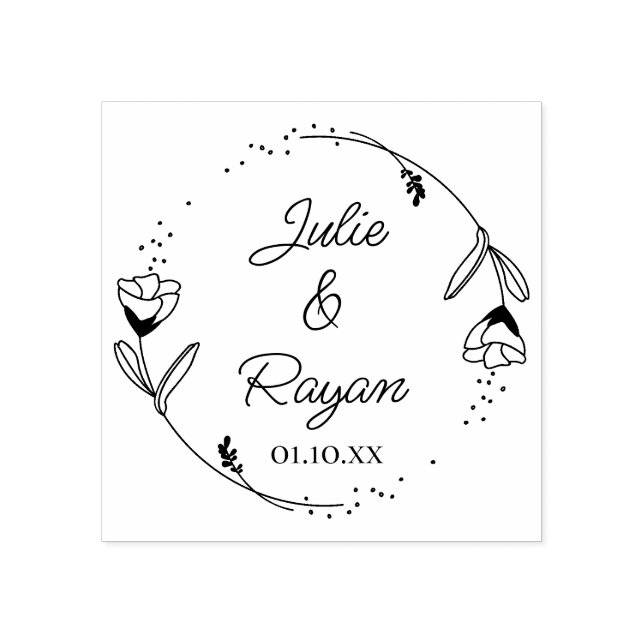 Sello De Caucho Couronne florale botanique, Prénoms (Impresión)