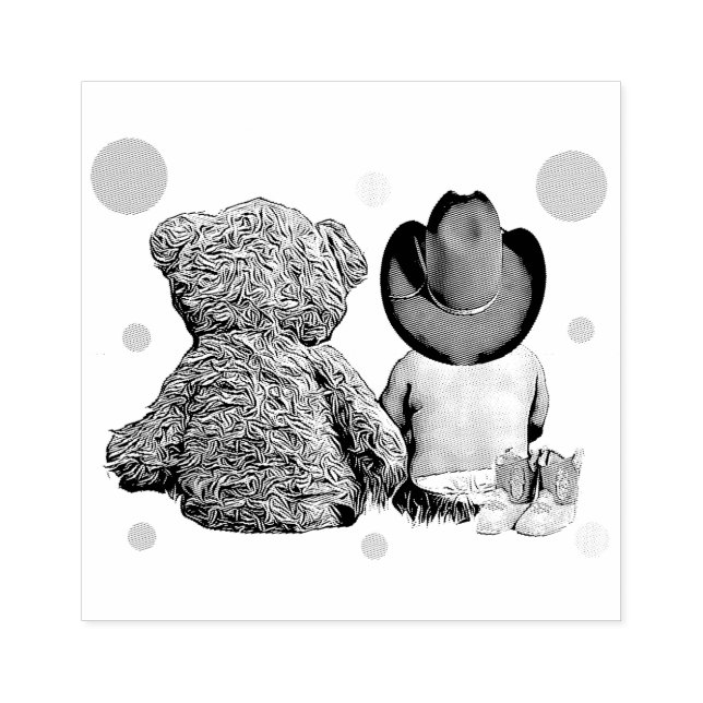 Sello De Caucho Cowboy Baby and Teddy Bear Baby Shower (Impresión)