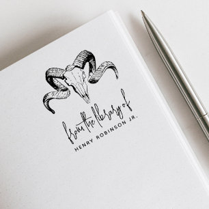 Sello De Caucho Cráneo de Animal De La Biblioteca Del Libro De Nom