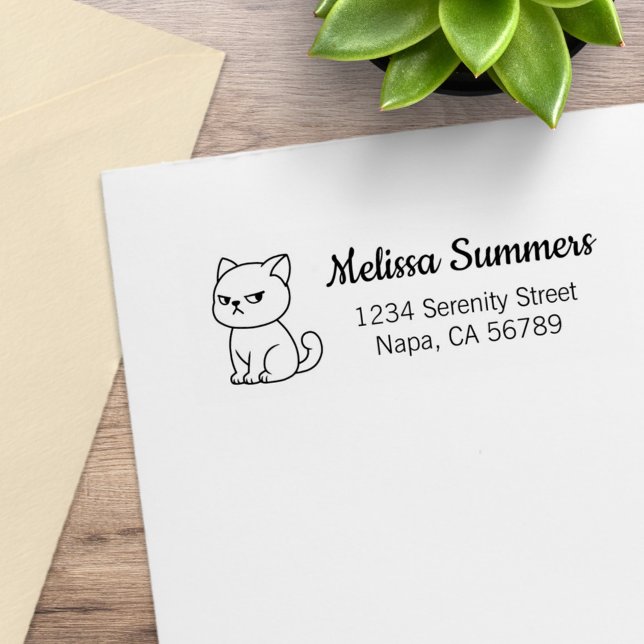 Sello De Caucho Cranky Moody Cat Return Address (Subido por el creador)