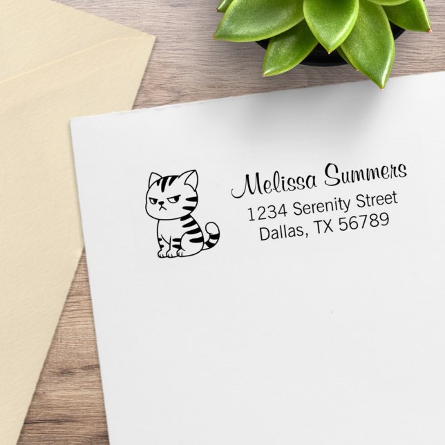 Sello De Caucho Cranky Tabby Cat Return Address (Subido por el creador)