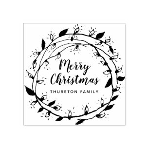 Sello De Caucho Crea el tuyo   Corona navideña alegre   Personaliz