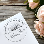 Sello De Caucho Crea tu propia placa de biblioteca de<br><div class="desc">Eleva tu colección de libros con nuestro sello de moda de madera, perfecto para los amantes de los libros, profesores y bibliotecarios. Este elegante sello de arte de madera cuenta con un ilustracion de libro abierto a mano rodeado de un borde circular con motivos de hojas botánicas, que crea un...</div>