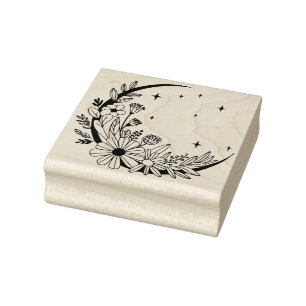 Sello De Caucho Crea Tu Propio Crescent de Flor Celestial Lunar